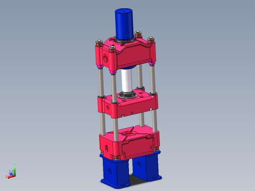 三梁四柱液压机-油压机三维模型SolidWorks
