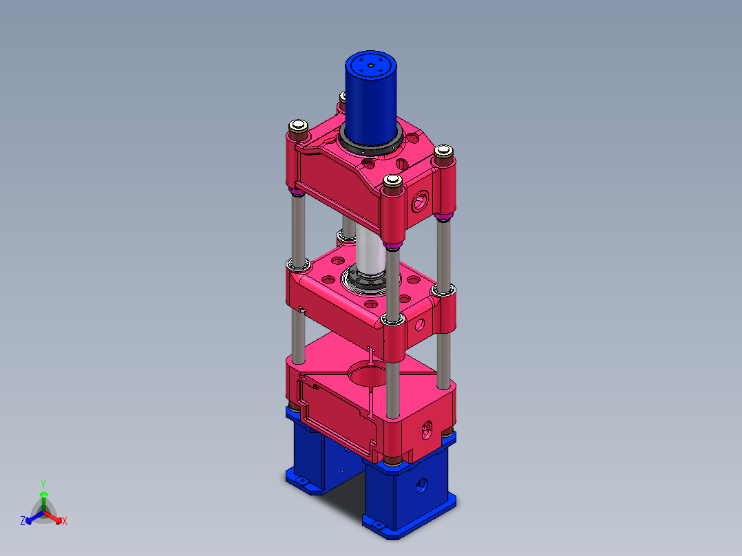 三梁四柱液压机-油压机三维模型SolidWorks正等轴测图
