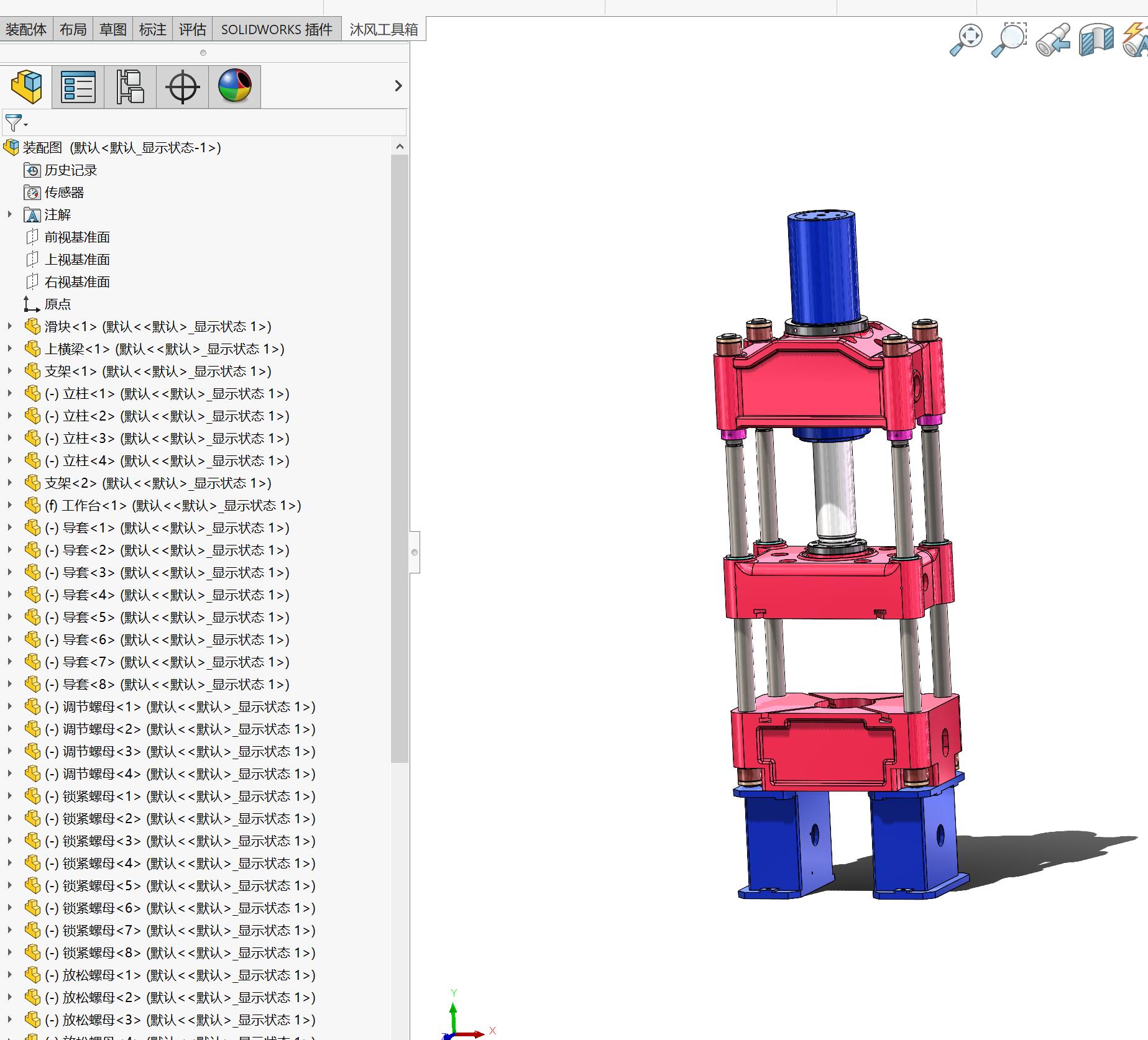 三梁四柱液压机-油压机三维模型SolidWorks