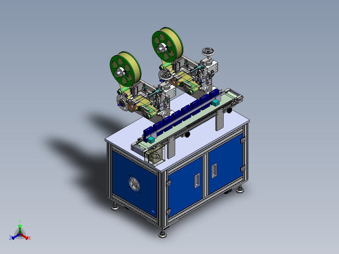 双头贴标机 3D图 机械设计自动化非标素材3D模型资料正等轴测图
