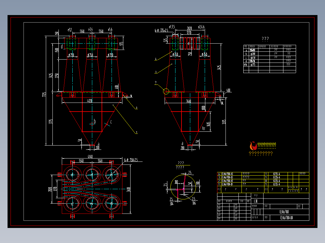 六筒并联扩散式旋风除尘器总图