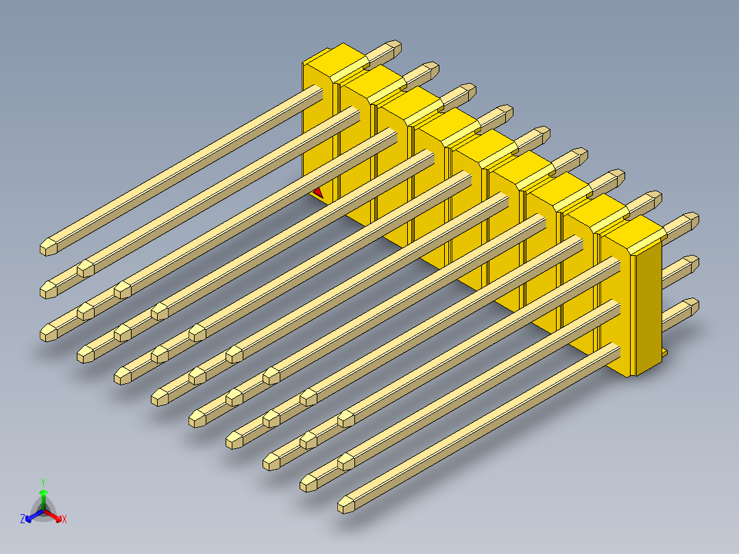 彩色公头100mil（2.54mm）系列-DS1021_yellow_3x09p_100mil_Type19_rev1.0主视图