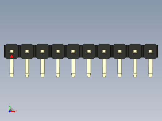 彩色公排针 100mil 2.54mm 系列-DS1022_black_1x10p_100mil_TypeD_rev1.0前视缩略图