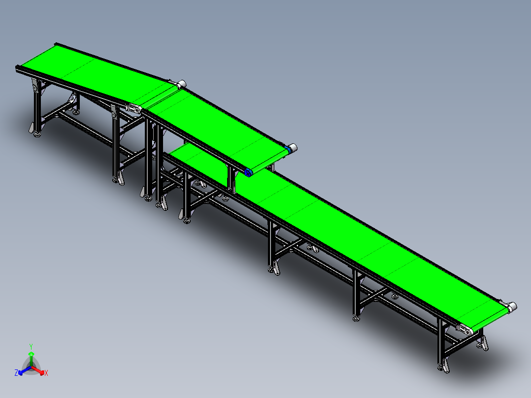 双层皮带线带斜坡  sw22正等轴测图