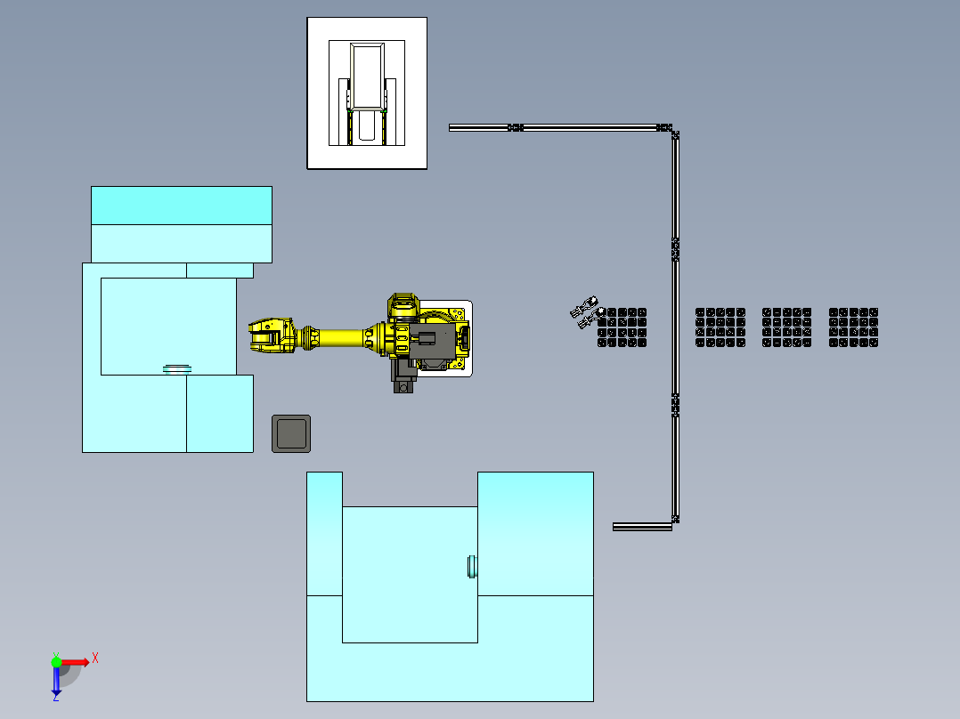 电机盖机床自动上下料方案俯视图