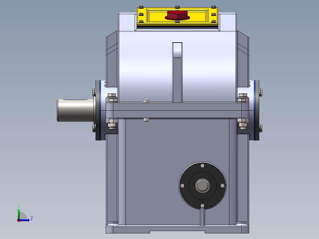 斜齿轮蜗轮蜗杆二级减减箱3D图纸 Solidworks设计左视图