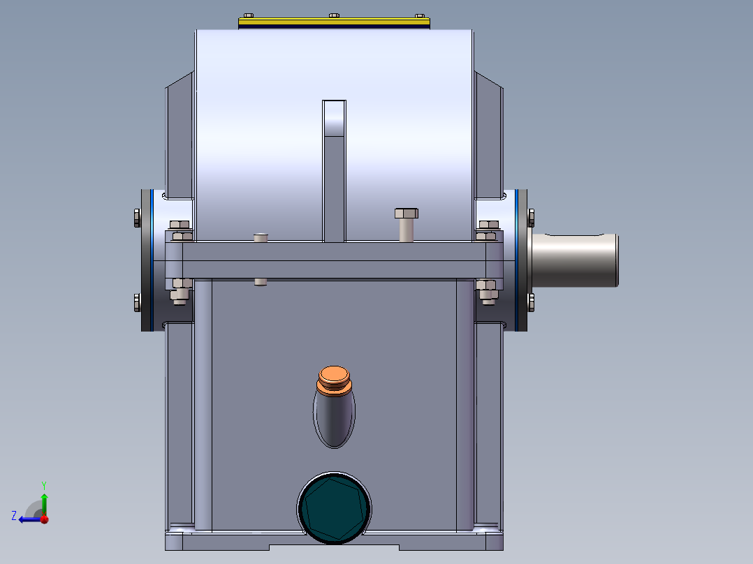 斜齿轮蜗轮蜗杆二级减减箱3D图纸 Solidworks设计右视图