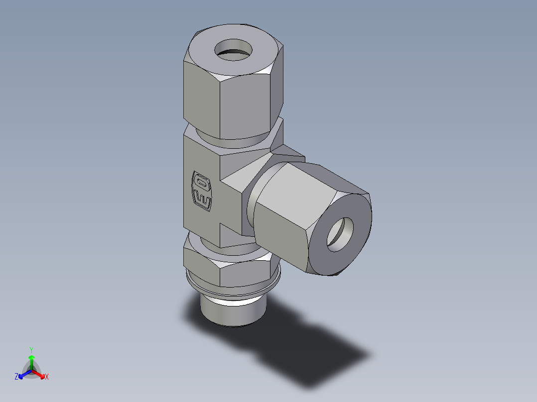 卡套式工业通用硬管接头EO_Adjustable_locknut_run_tee_LEE08ZSMORCF正等轴测图