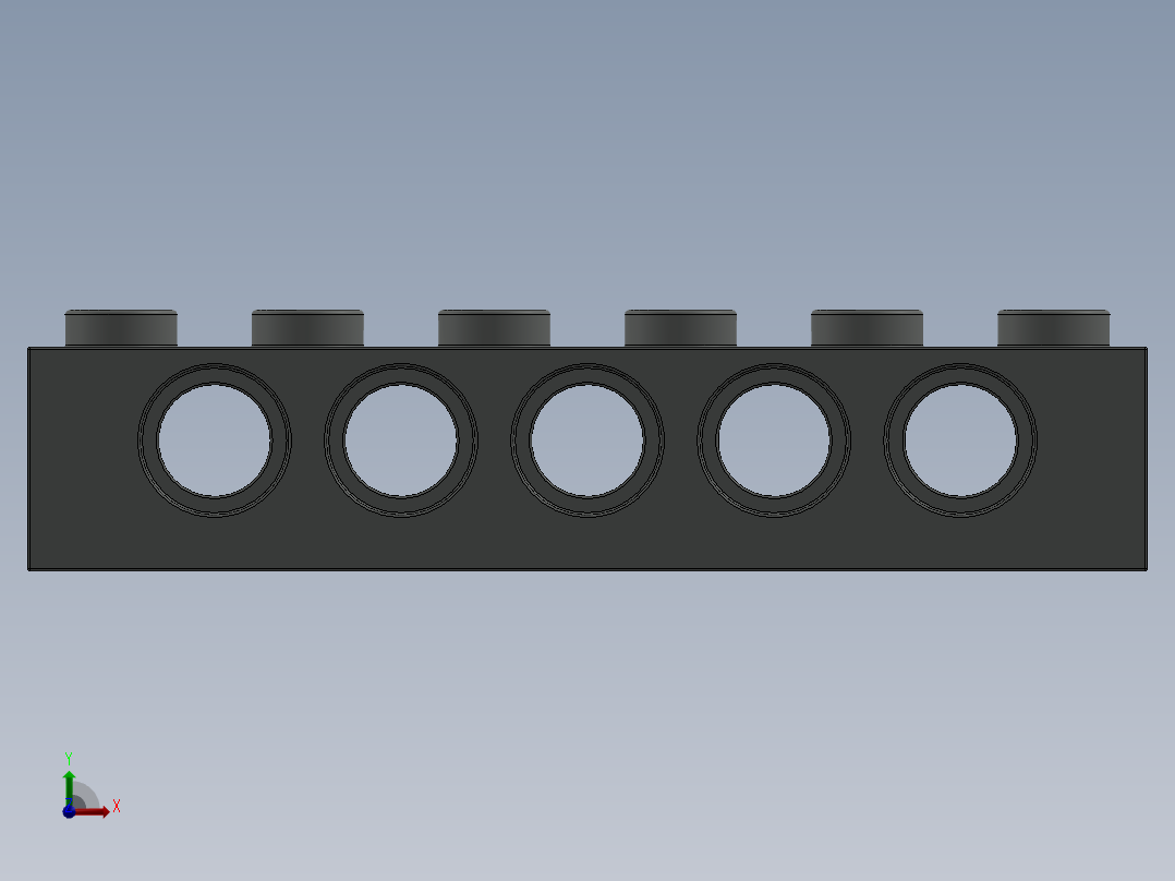 乐高机械组积木（横梁）-389402 Old Grey Technic Brick 1 x 6 with Holes前视图