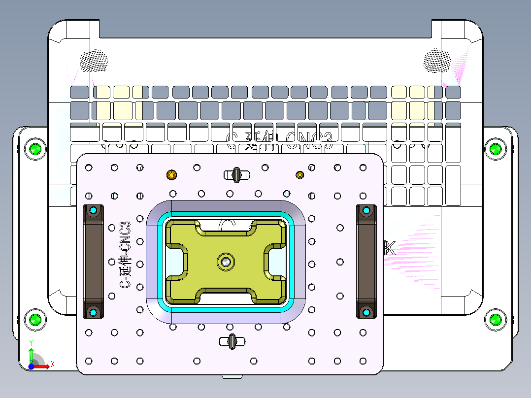 冲压件键盘C壳铣TP框C角CNC治具模型前视图