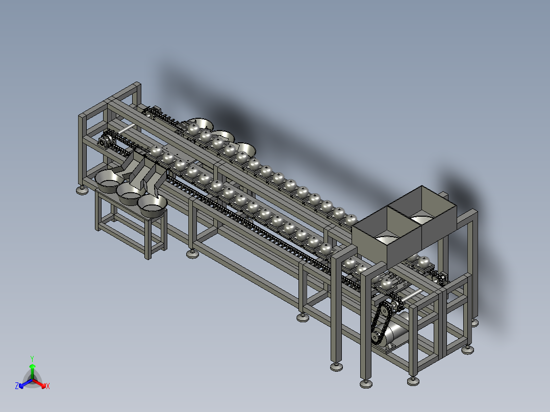 蜜薯大小称重选果机正等轴测图