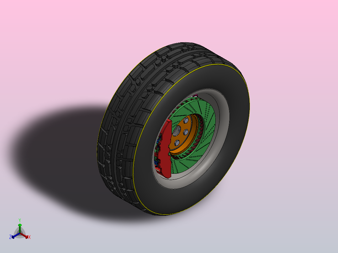 捷豹轮圈和轮胎。加上刹车盘和brembo卡钳正等轴测图