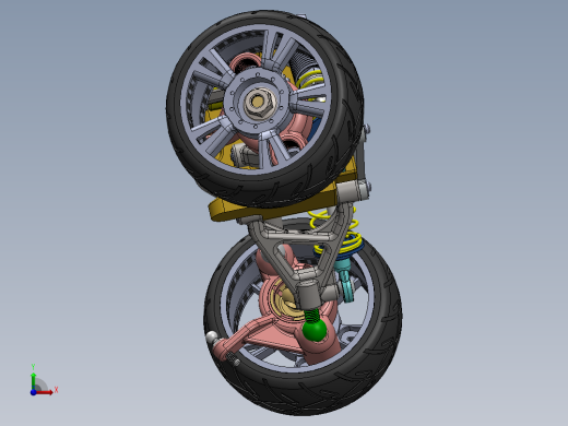 悬架系统（含轮胎 轮胎空气 弹簧 减震器 连杆）3D图纸 Solidworks设计前视缩略图