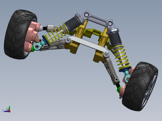 悬架系统（含轮胎 轮胎空气 弹簧 减震器 连杆）3D图纸 Solidworks设计右视缩略图