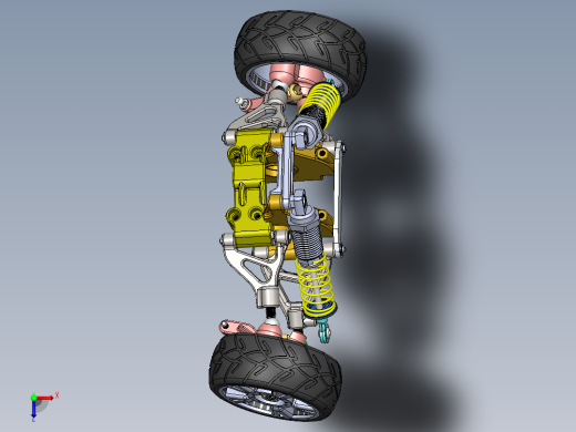 悬架系统（含轮胎 轮胎空气 弹簧 减震器 连杆）3D图纸 Solidworks设计俯视缩略图