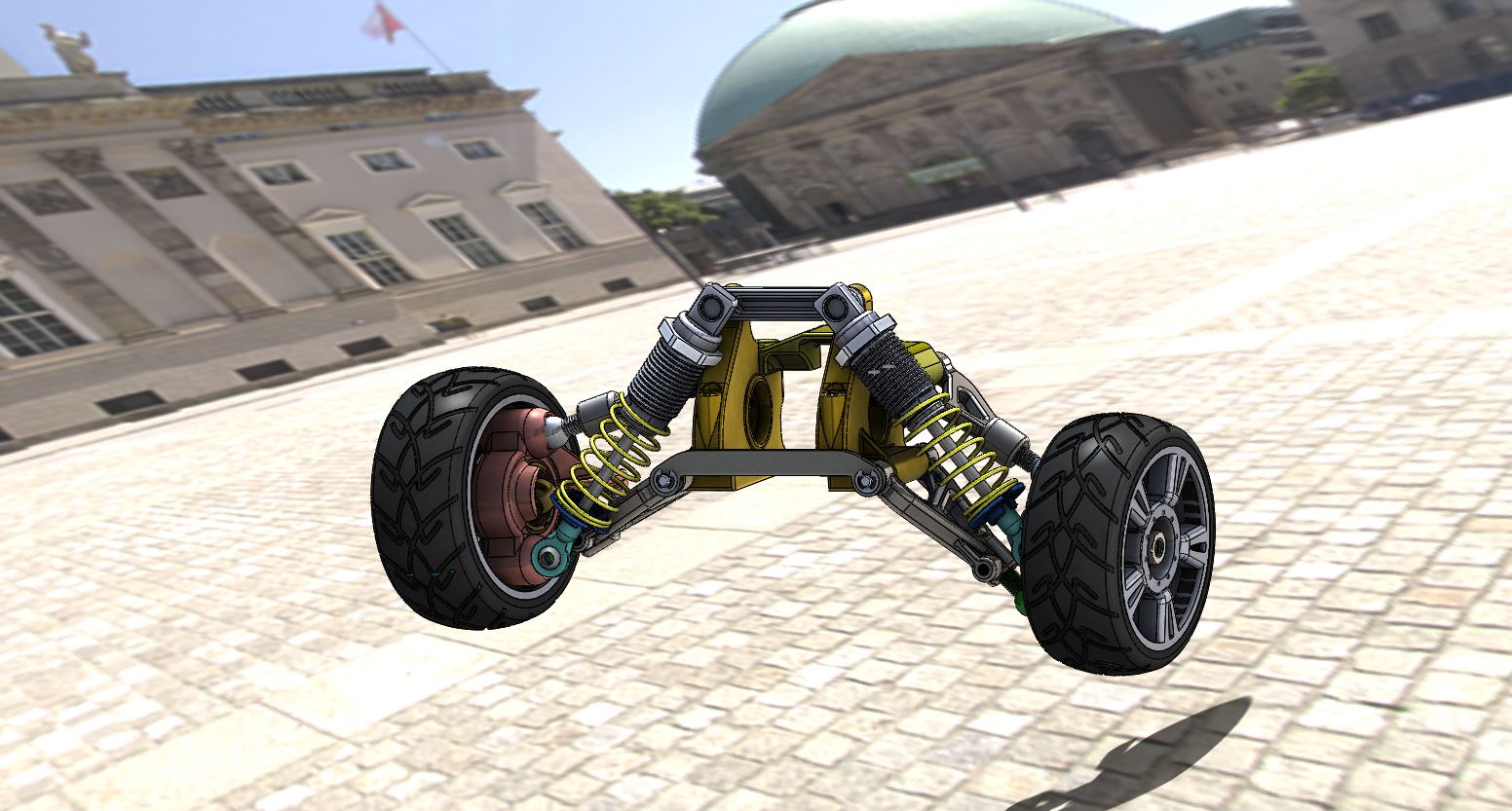 悬架系统（含轮胎 轮胎空气 弹簧 减震器 连杆）3D图纸 Solidworks设计