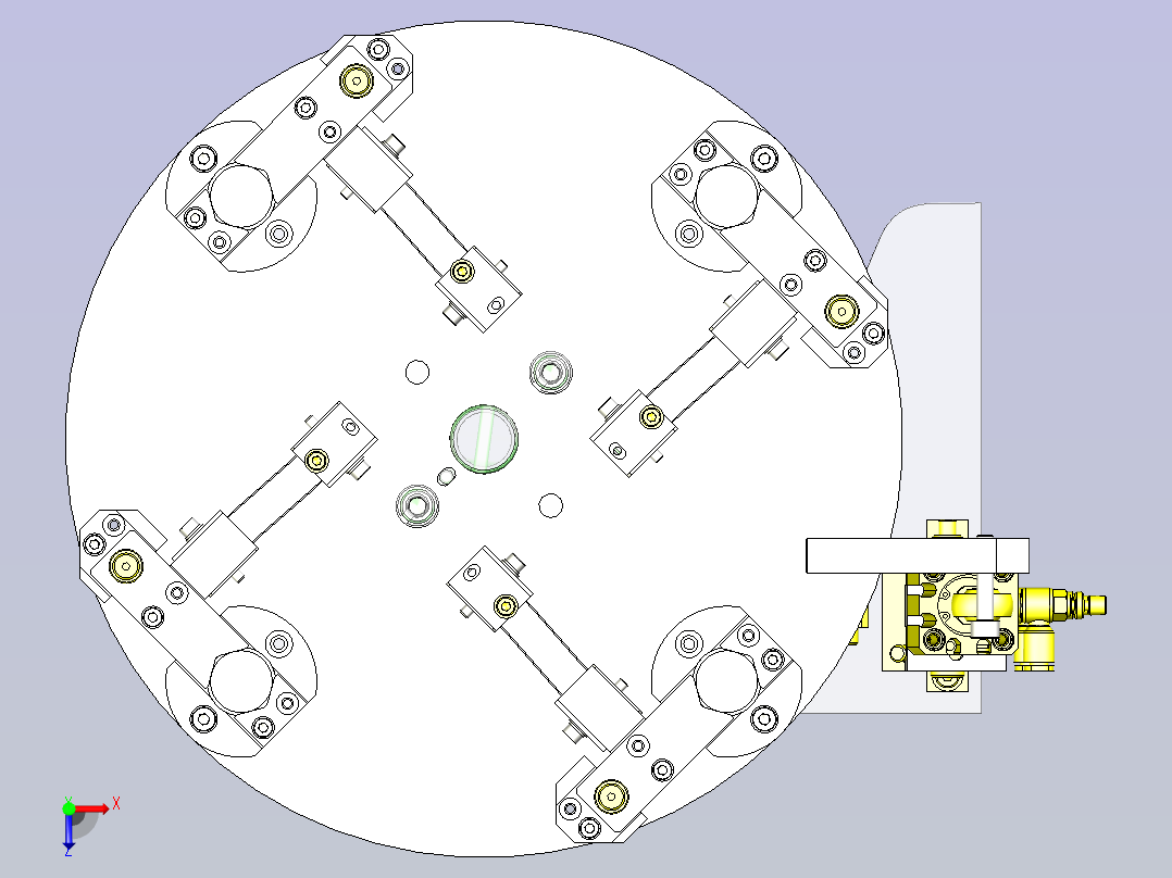 一款工件夹紧机构3D模型俯视图