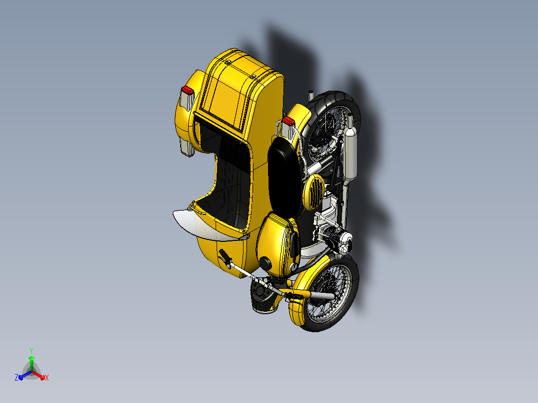边三轮摩托车CATIA V5 r21模型正等轴测图