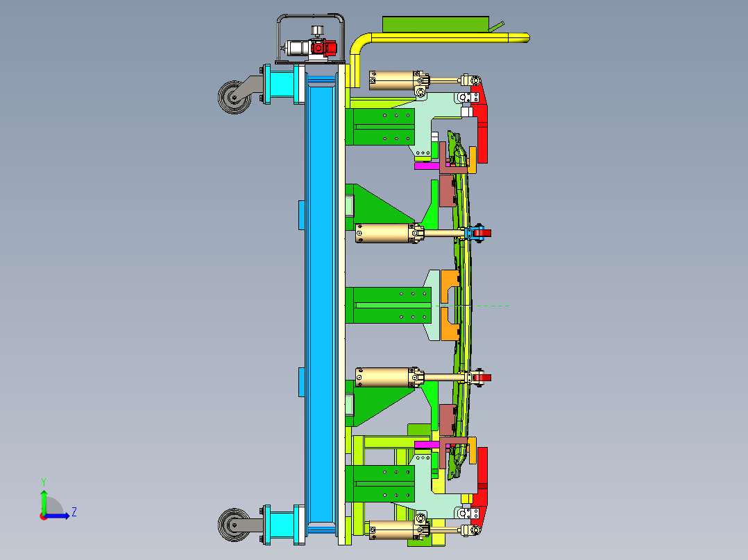 轿车前防撞梁内板焊装夹具左视图