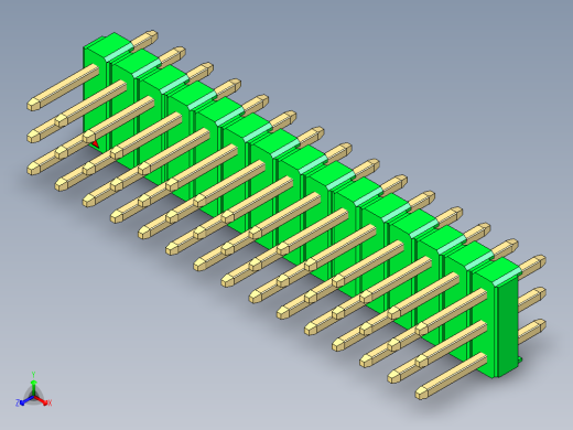 彩色公头100mil（2.54mm）系列-DS1021_green_3x15p_100mil_Type1_rev1.0正等轴测缩略图