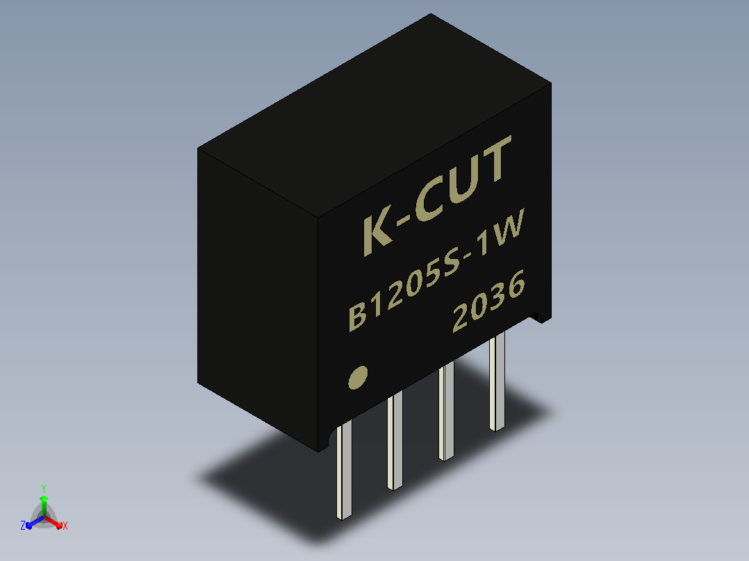 DC DC隔离电源模块B1205S-1W。功率模块转换器正等轴测图