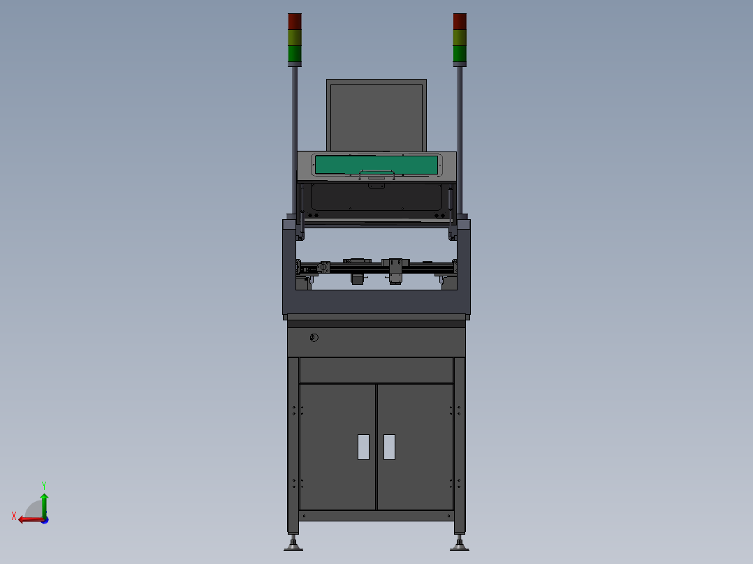 全自动SMT双轨接驳台三轴模组平台双工位滑台3D图纸后视图