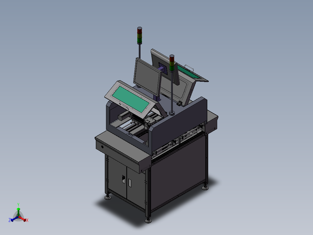 全自动SMT双轨接驳台三轴模组平台双工位滑台3D图纸正等轴测图