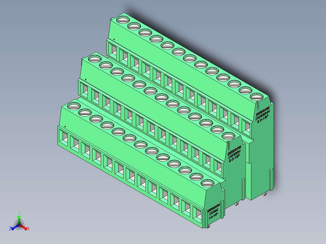 DEGSON DG500 系列 5.05.087.62mm 接线端子-DG500A3-5.0-39P-14-00AH正等轴测图