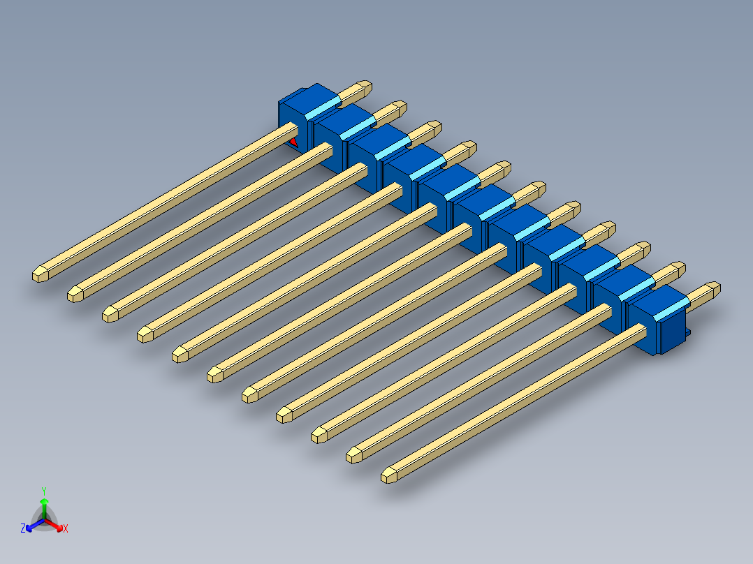 彩色公头100mil（2.54mm）系列-DS1021_blue_1x11p_100mil_Type19_rev1.0正等轴测图