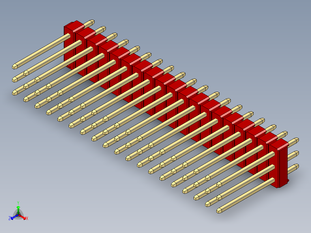 彩色公头100mil（2.54mm）系列-DS1021_red_3x19p_100mil_Type5_rev1.0正等轴测图