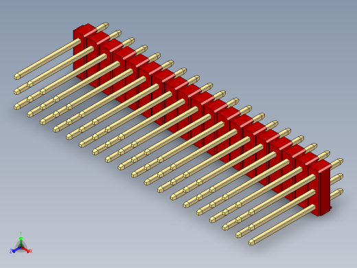 彩色公头100mil（2.54mm）系列-DS1021_red_3x19p_100mil_Type5_rev1.0正等轴测缩略图