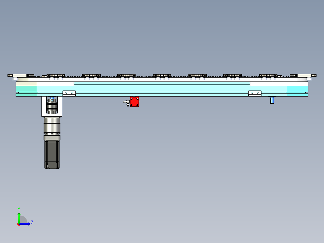 圆导轨轨道回流线带二次定位模型左视图