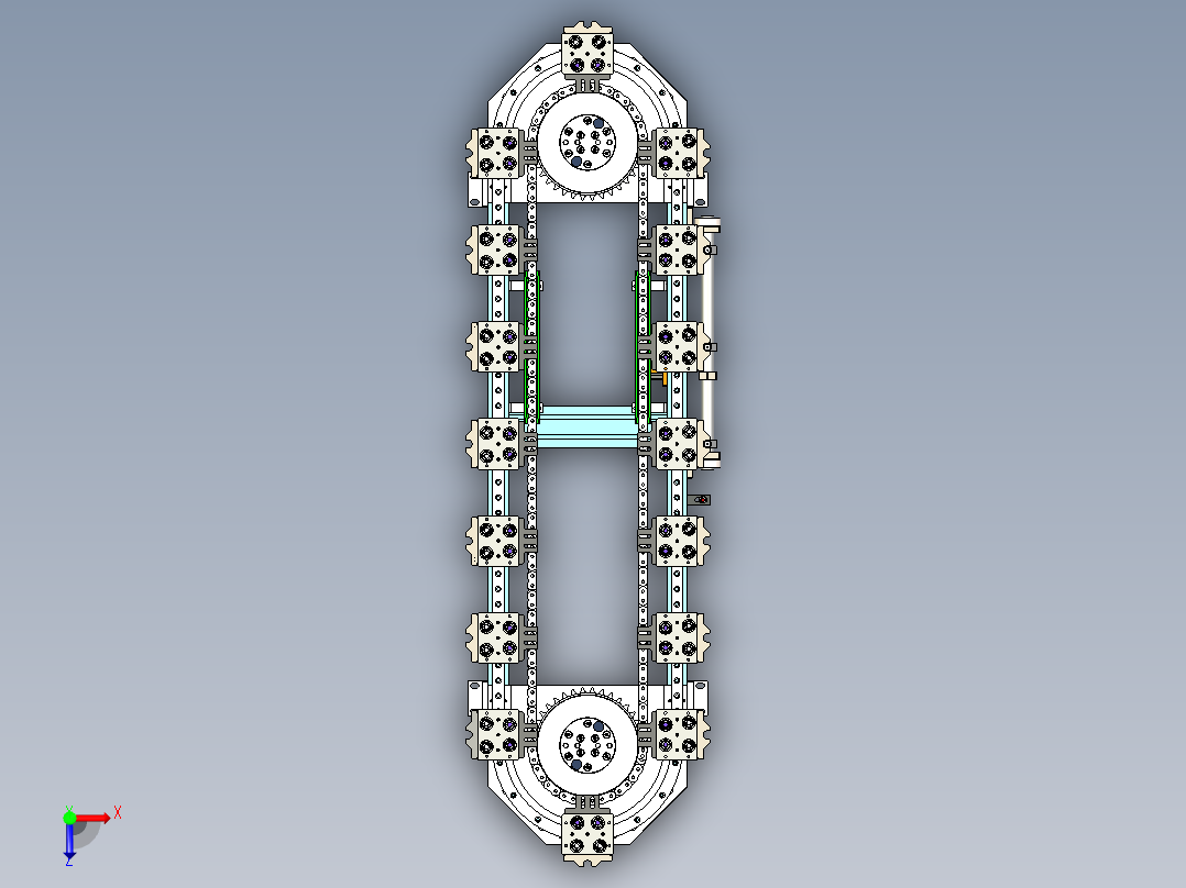 圆导轨轨道回流线带二次定位模型俯视图