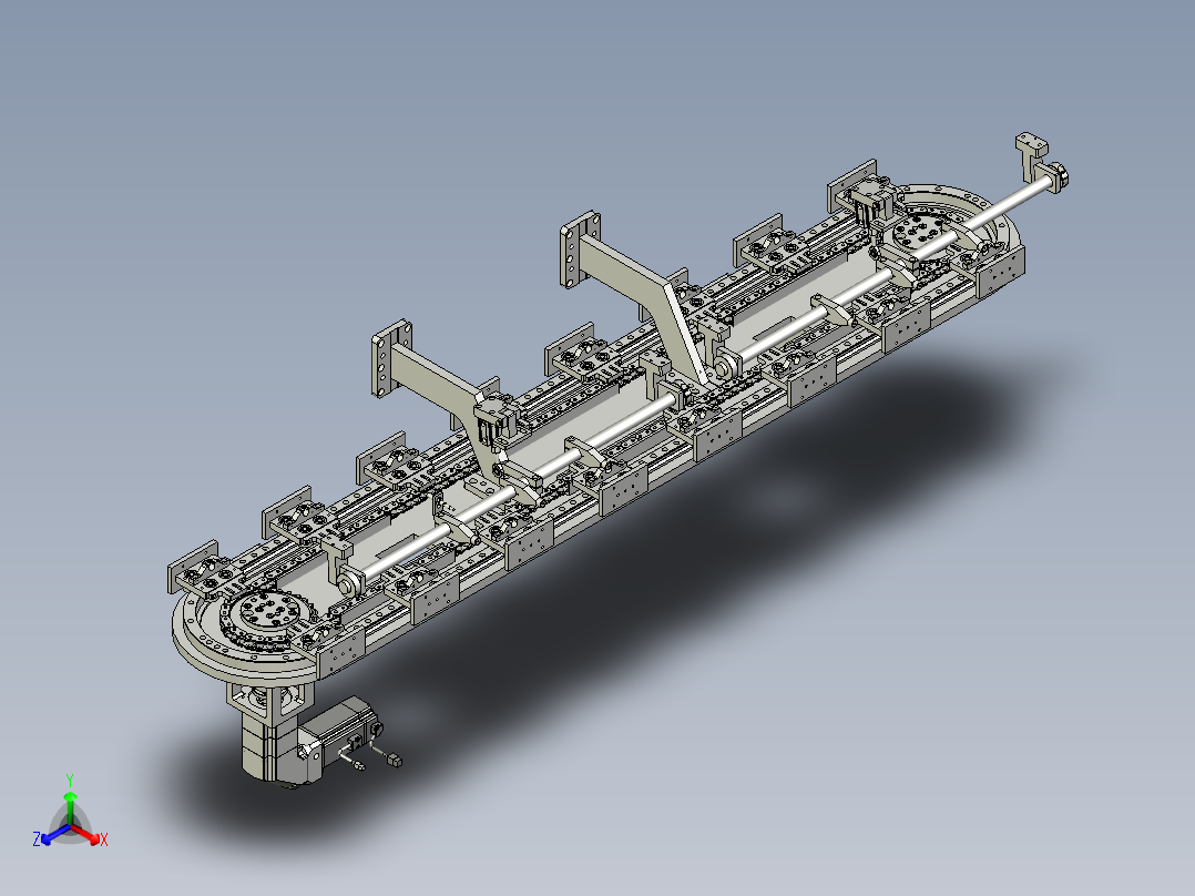 环形导轨输送线非标圆弧导轨生产线正等轴测图