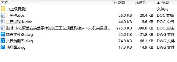 油泵盖右端盖的钻6-Φ6.6孔夹具设计及加工工艺装备规程含3张CAD图