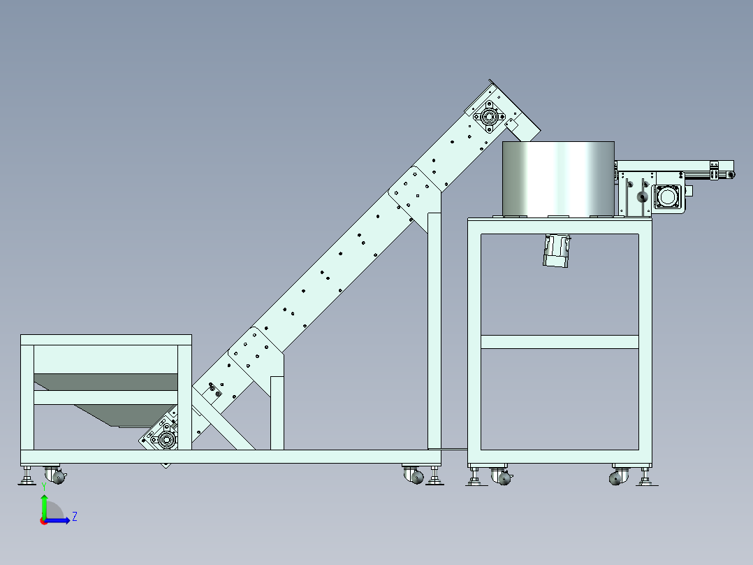 振动盘与输送链板组合的给料机左视图