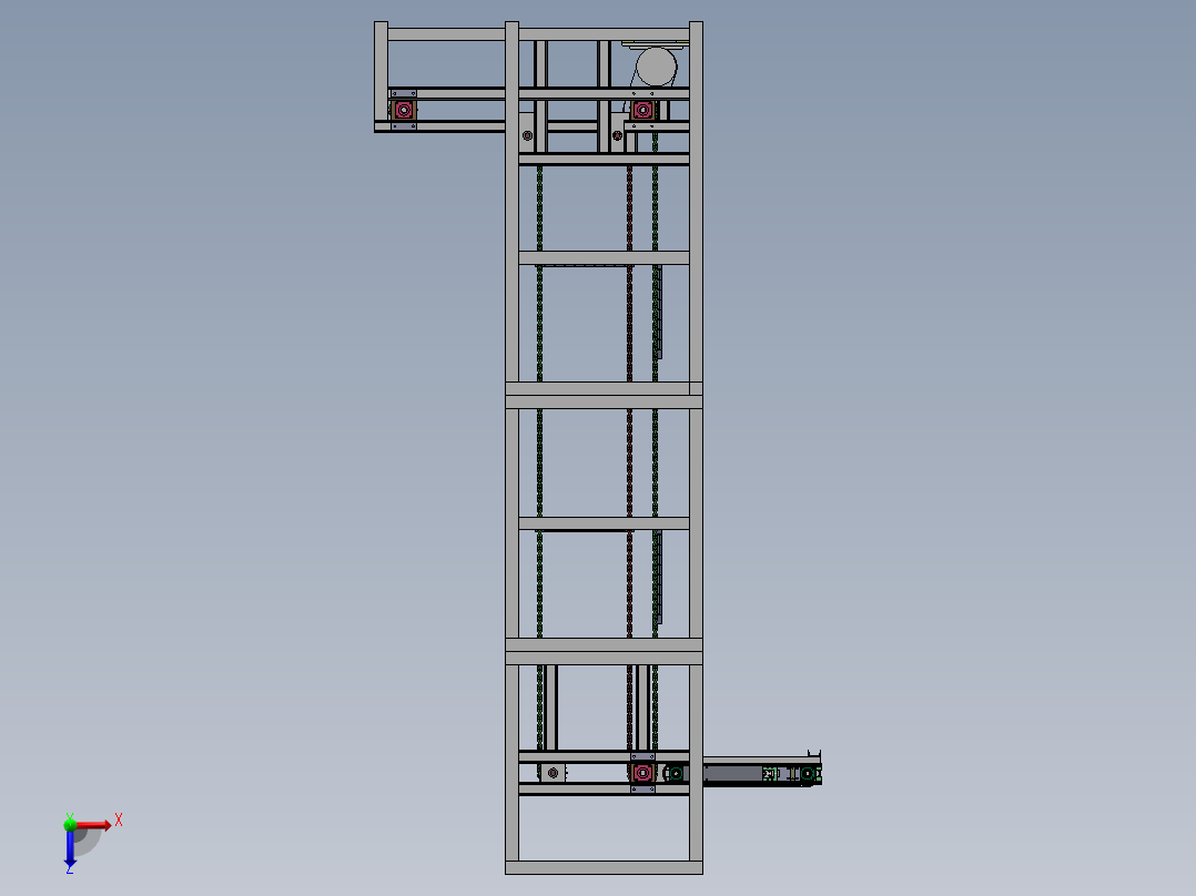 链板式连续提升机6米高度（sw18可编辑+工程图）俯视图