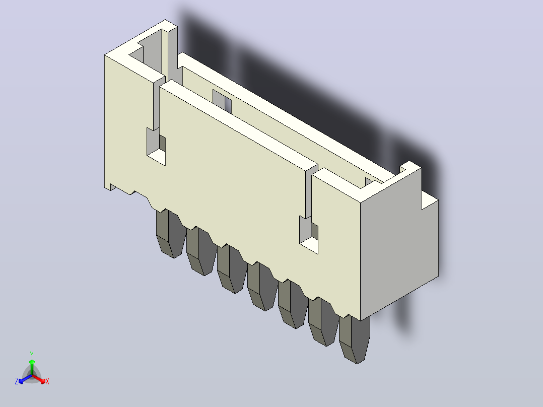 短款型直插头JST connector 1x7  P1.25mm thru hole wafer A2正等轴测图