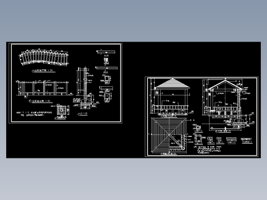 一套防腐木结构廊亭施工图纸（花架廊+四角凉亭