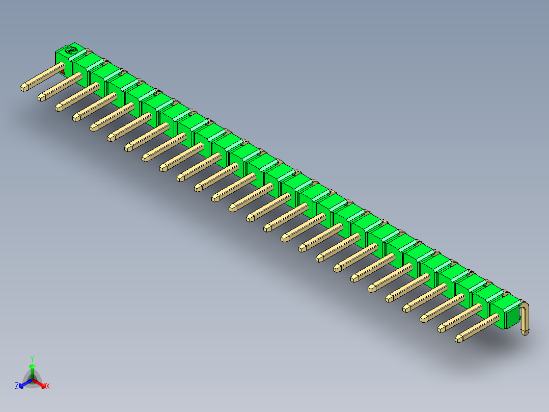 彩色公排针 100mil 2.54mm 系列-DS1022_green_1x26p_100mil_TypeD_rev1.0主视图
