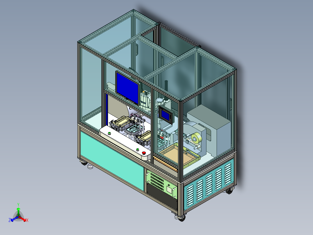 手机盒贴标机正等轴测图