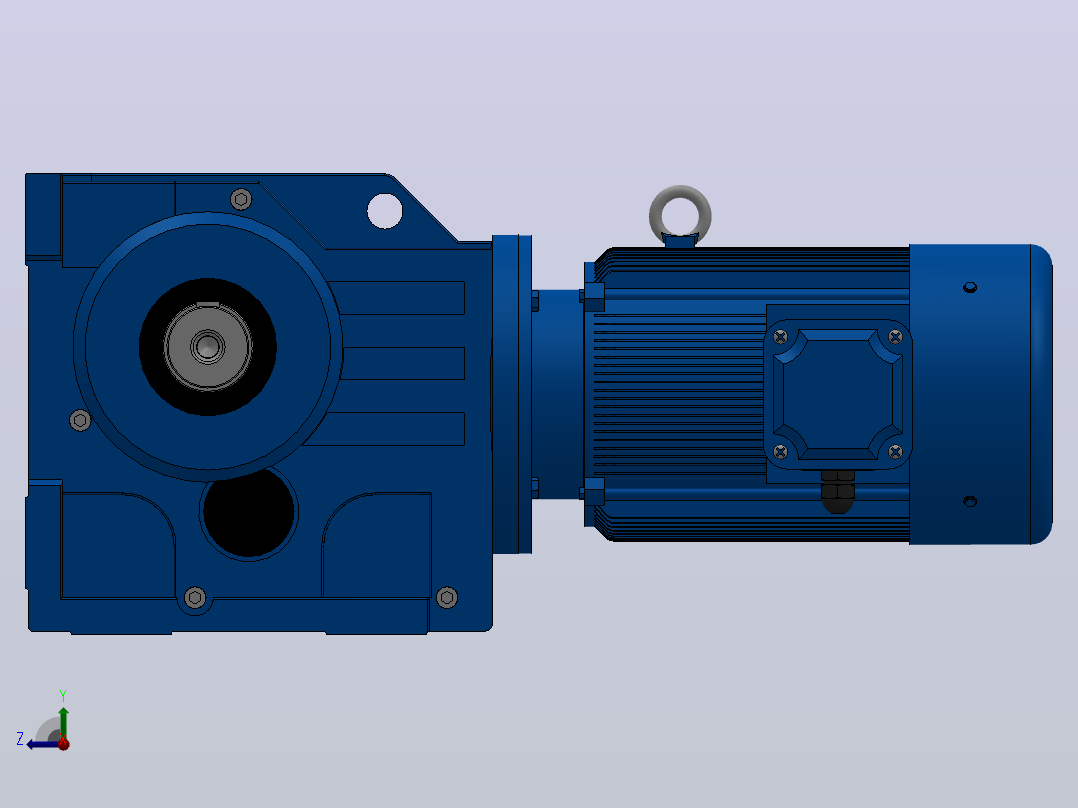K107底脚轴伸式安装螺旋锥齿轮减速机K107-YV15-4P-36.48-M1-0°-A右视图
