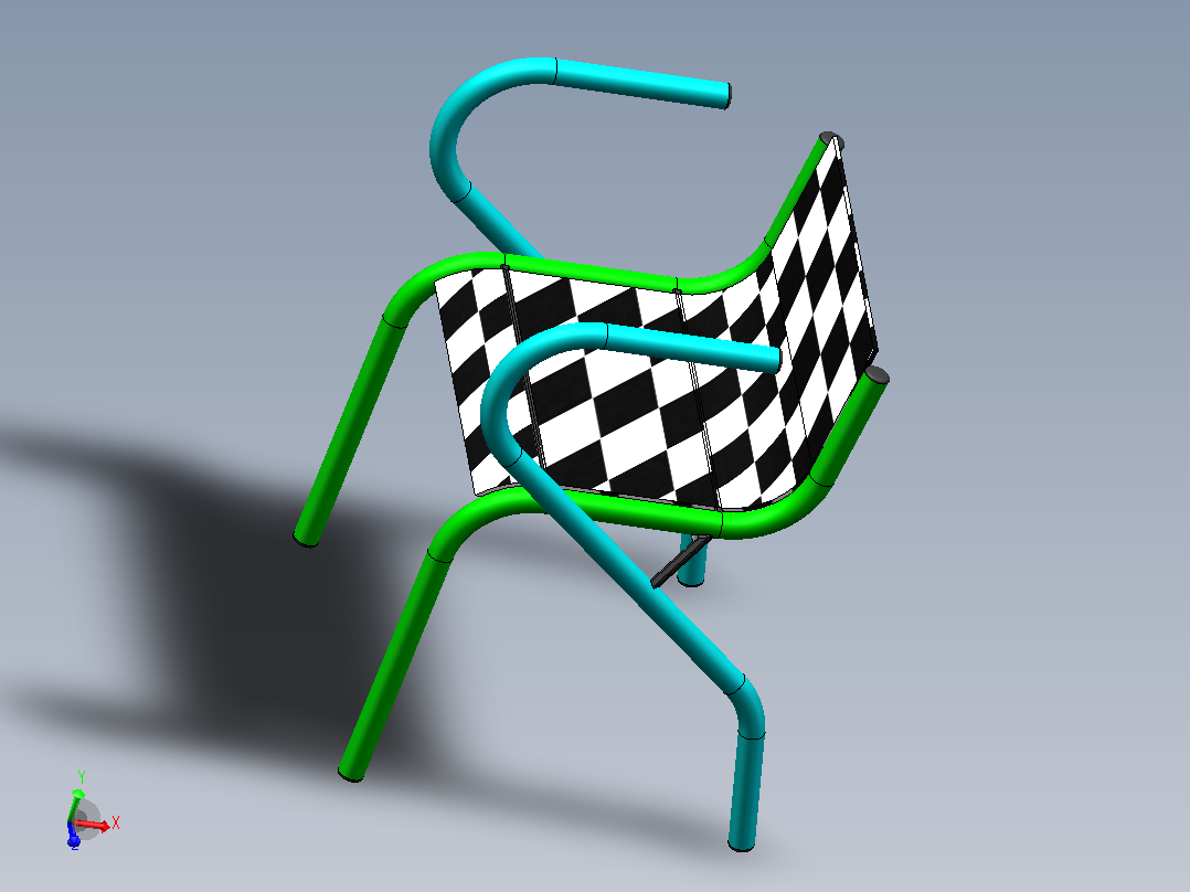 靠背椅3D模型综合管件结构体主视图