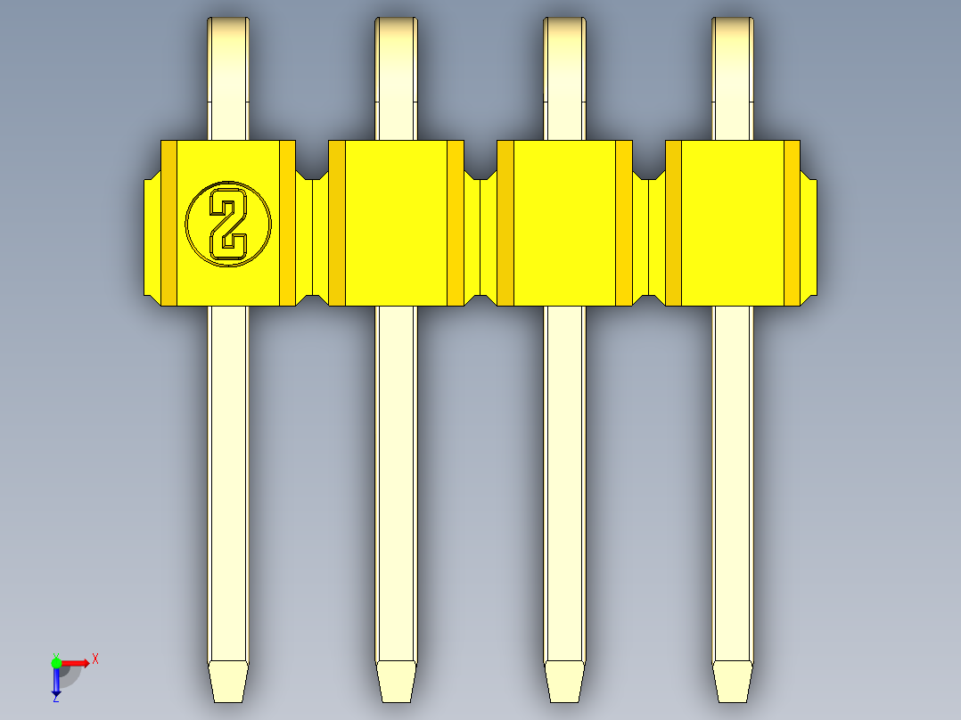 彩色公排针 100mil 2.54mm 系列-DS1022_yellow_1x04p_100mil_TypeD_rev1.0俯视图