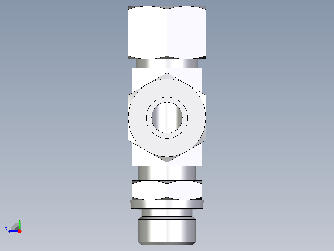 卡套式工业通用硬管接头EO_Adjustable_locknut_run_tee_LEE16ZSMCF右视图