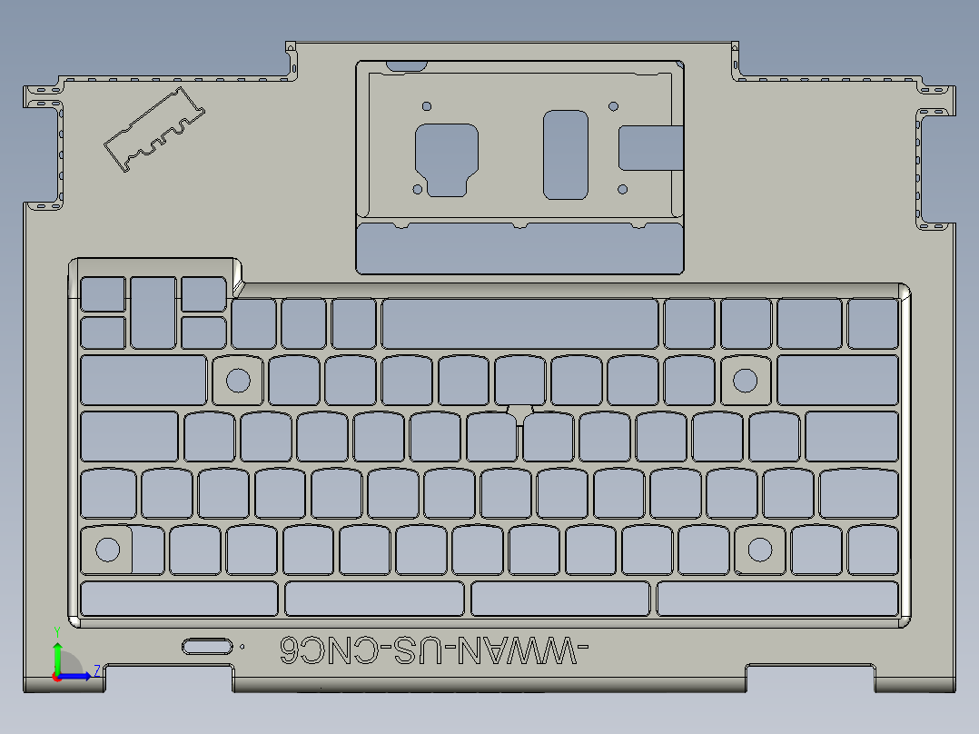 包胶版笔记本外壳铣侧孔程序模型左视图