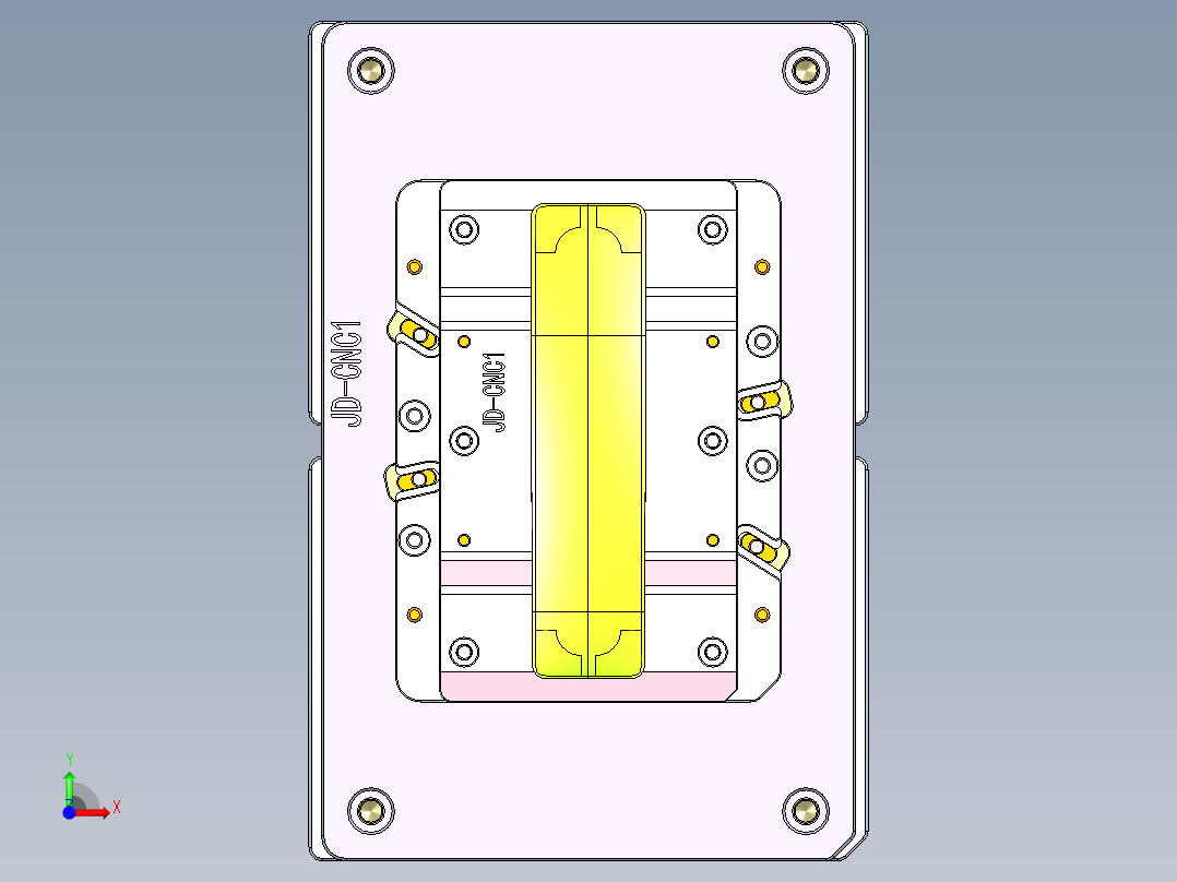 音响后盖铣外观面治具模型前视图