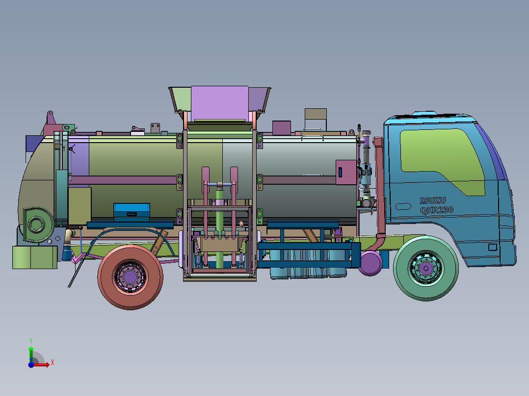 餐厨泔水垃圾车总体三维前视图