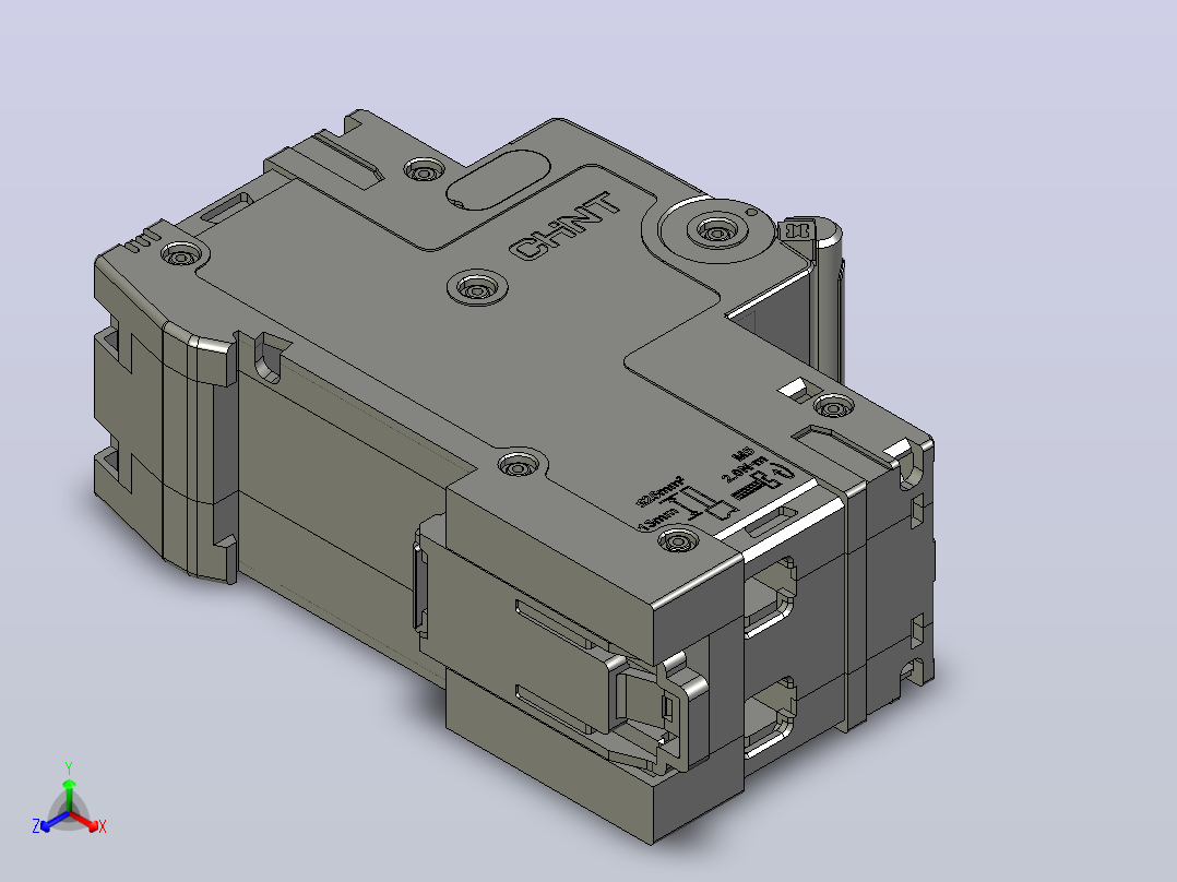 NB8LE-63M 1P&amp;N剩余电流动作断路器三维模型主视图