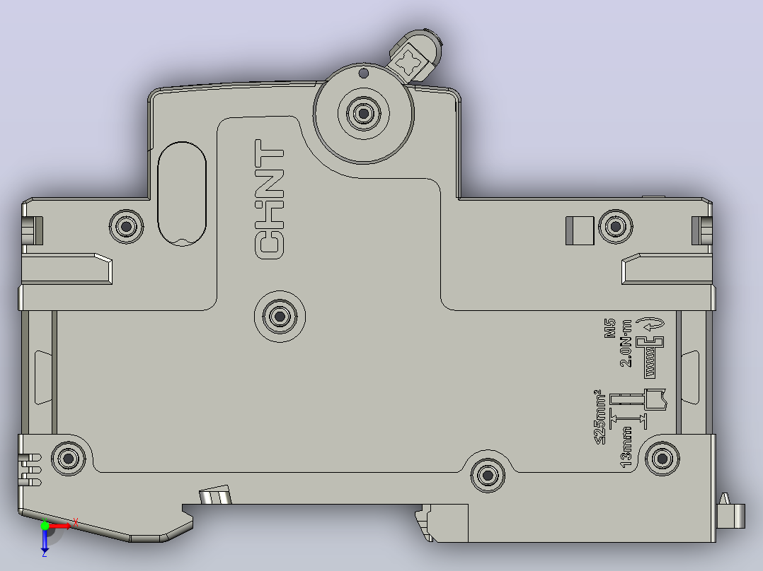 NB8LE-63M 1P&amp;N剩余电流动作断路器三维模型俯视图